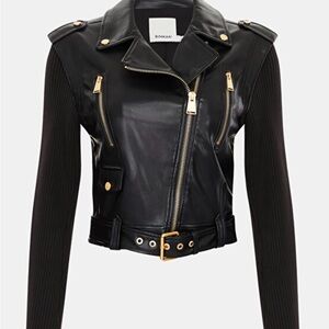 Jonathan Simkhai Belene Black Leather Moto Jacket with Gold Hardware